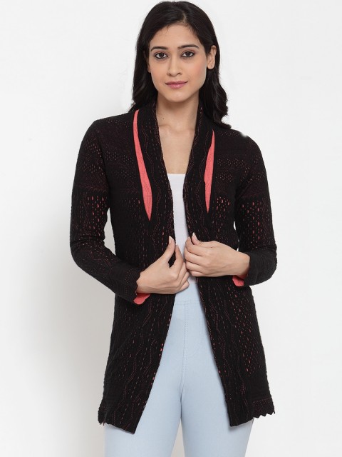 

Kalt Women Black Self Design Front-Open Sweater