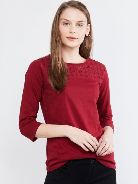 

max Women Maroon Self Design Top