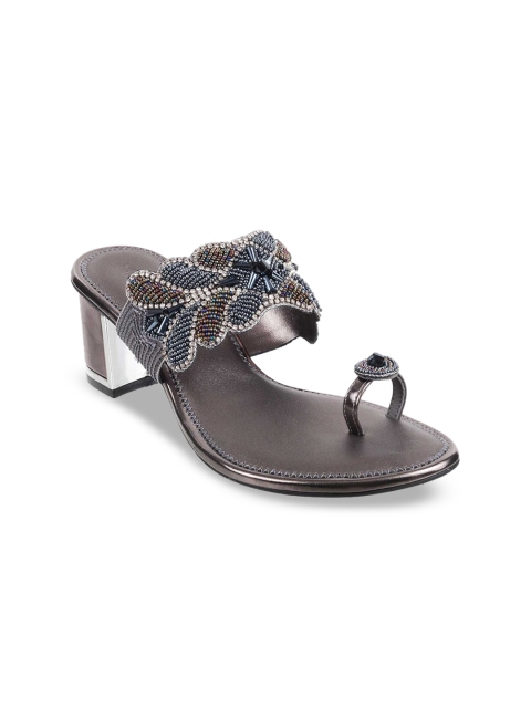

Metro Women Grey & Navy Blue Embellished Block Heels