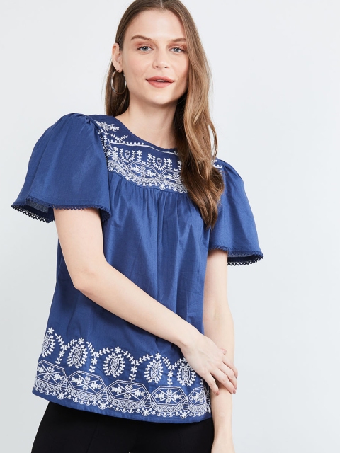 

max Women Blue Printed Top