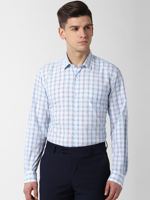

Peter England Men Blue & White Slim Fit Checked Formal Shirt