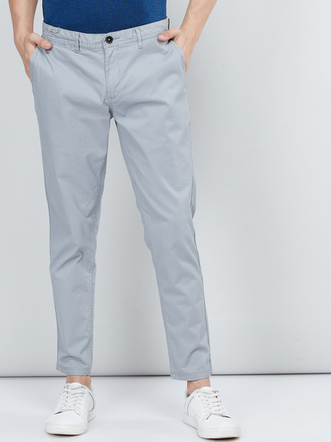 

max Men Grey Skinny Fit Solid Regular Trousers