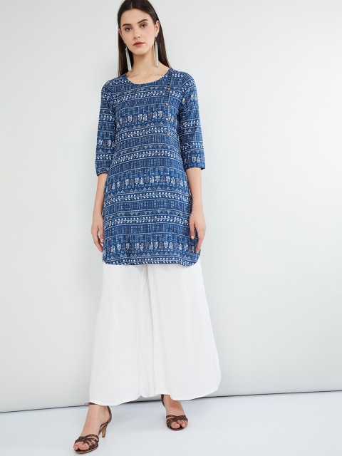 

max Women Blue Printed A-Line Kurta