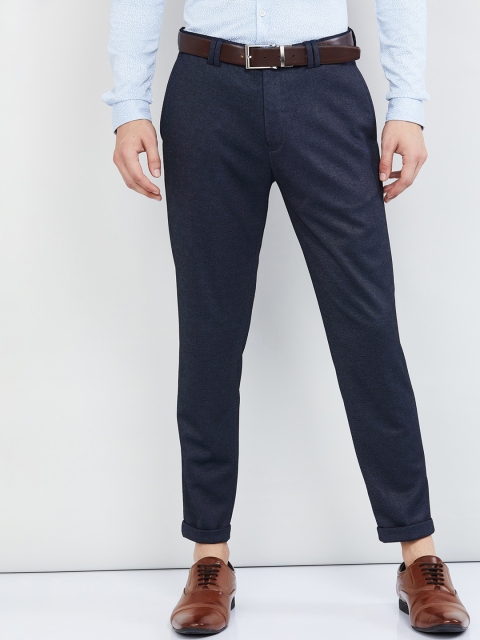 

max Men Blue Slim Fit Self Design Regular Trousers