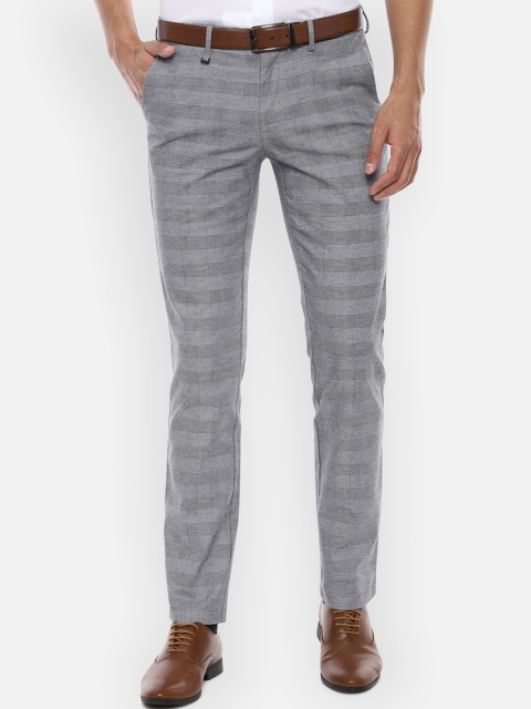 

Van Heusen Men Grey Slim Fit Checked Formal Trousers