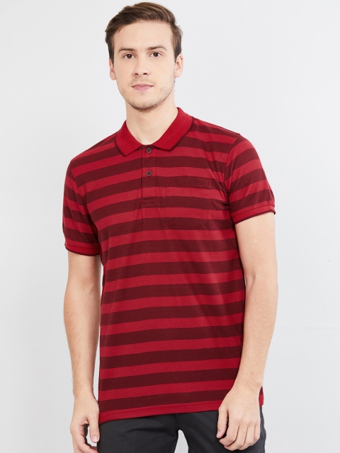 

max Men Maroon Striped Polo Collar T-shirt