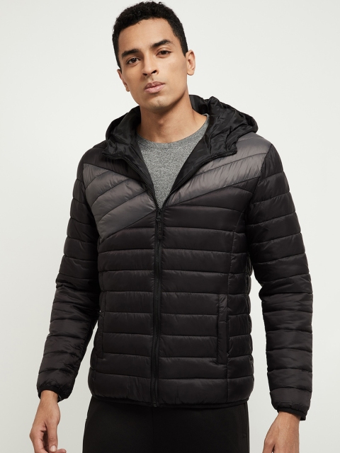 

max Men Black & Grey Colourblocked Puffer Jacket