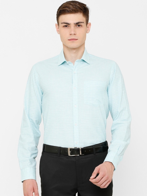 

CAVALLO by Linen Club Men Cotton Linen Turquoise Blue Regular Fit Solid Formal Shirt