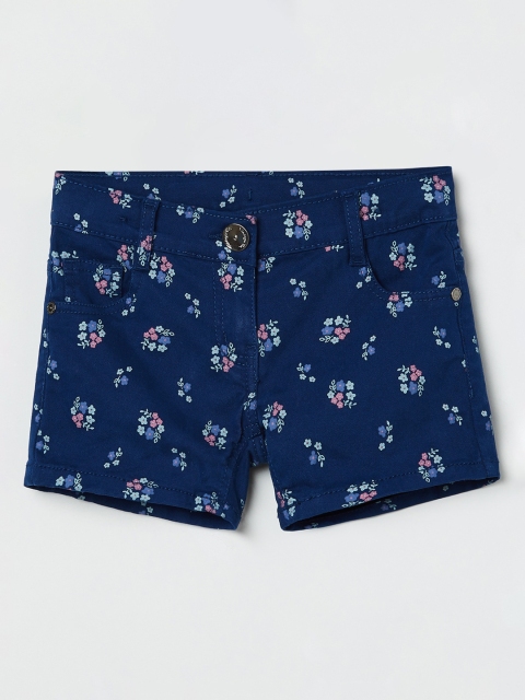 

max Girls Navy Blue & Pink Floral Printed Regular Shorts
