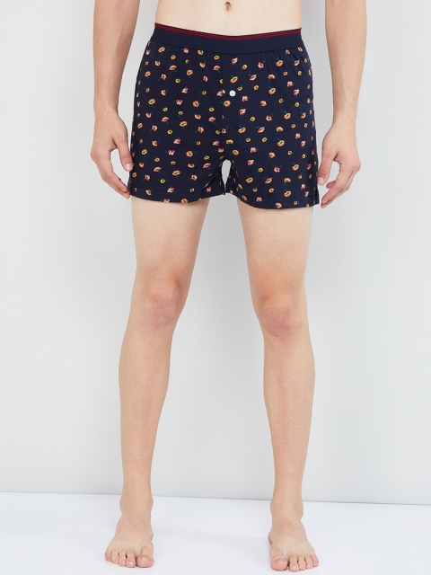 

max Men Navy Blue & Yellow Printed Pure Cotton Boxers NOOSKTBXNY