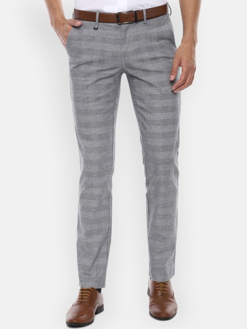 

Van Heusen Men Grey Slim Fit Checked Formal Trousers