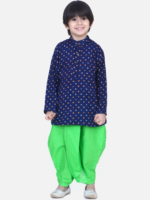 

BownBee Boys Navy Blue & Green Printed Kurta with Dhoti Pants
