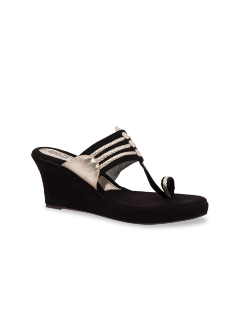 

Inc 5 Women Black & Gold-Toned Embellished Wedges