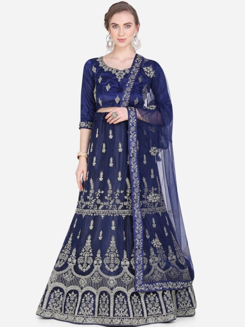 

Mitera Blue & Gold-Toned Embroidered Unstitched Lehenga & Blouse with Dupatta