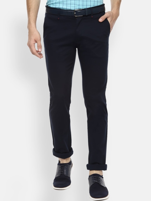 

V Dot Men Navy Blue Slim Fit Solid Regular Trousers