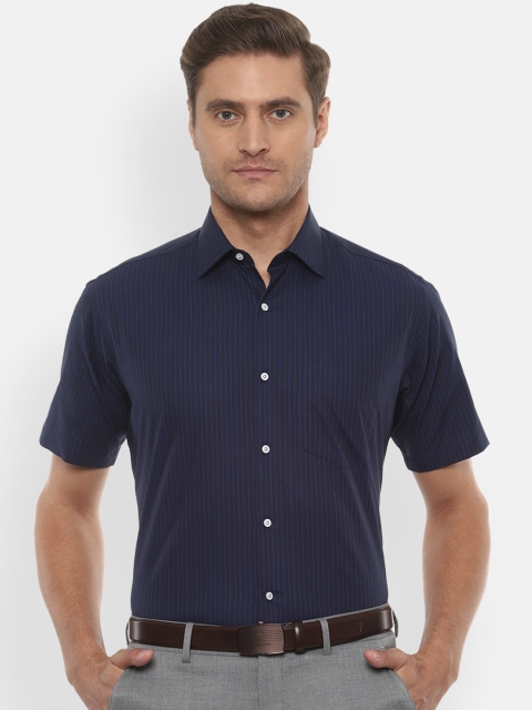 Van Heusen Men Navy Blue Regular Fit Striped Formal Shirt