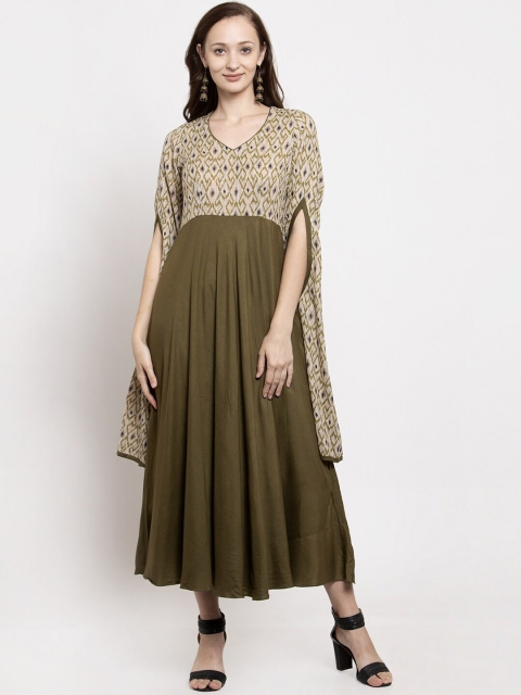 

DUGRI BE THE ONE Women Olive Green Printed Anarkali Kurta