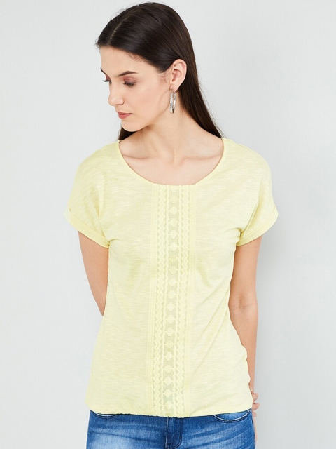 

max Women Yellow Self Design Top