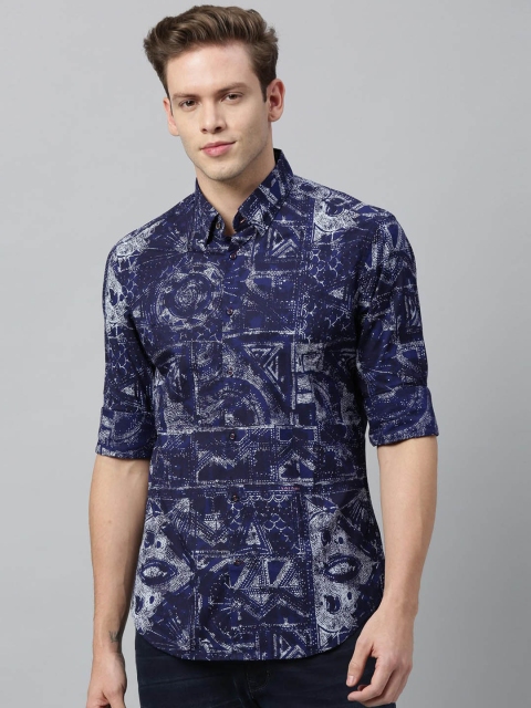 

RARE RABBIT Men Navy Blue Tailored Fit Printed Casual Shirt