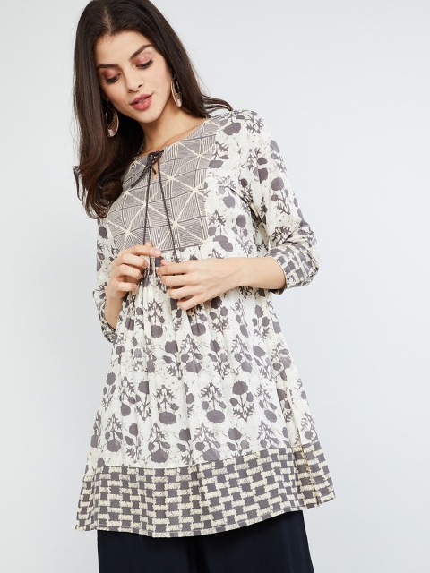 

max Women Off-White Printed Three-Quarter Sleeves Kurti