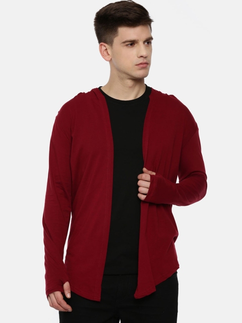 

KAY DEE Men Maroon Black Colourblocked Layered Hood Pure Cotton T-shirt