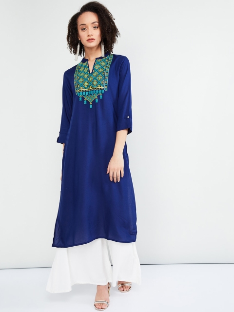 

max Women Blue Yoke Design A-Line Kurta