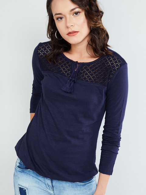 

max Women Navy Blue Self Design Top