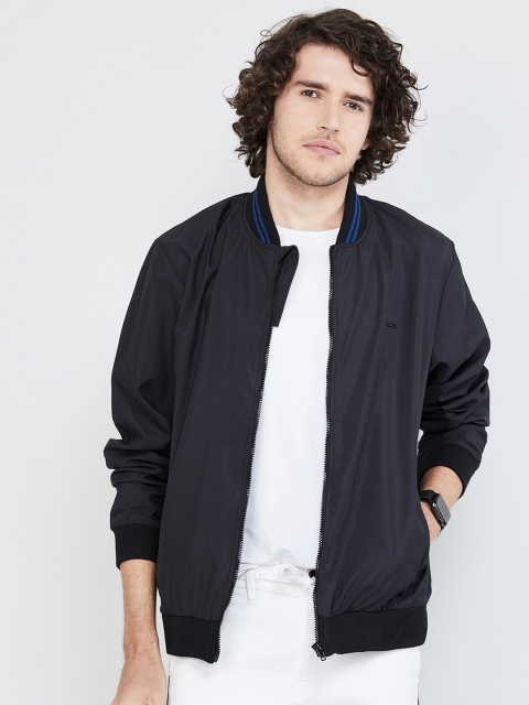 

max Men Black Solid Bomber Jacket