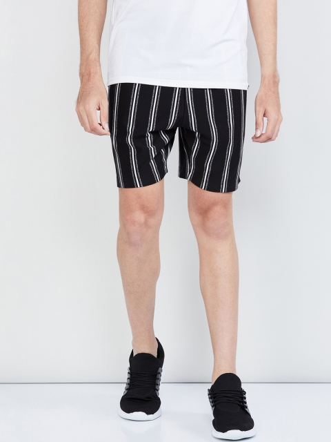 

max Men Black & White Striped Regular Fit Shorts