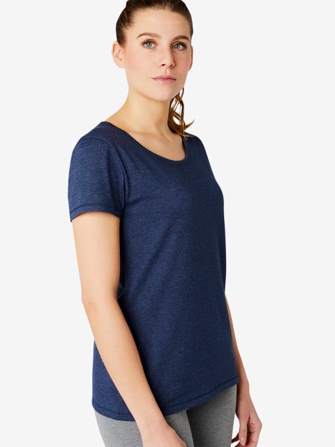 

NYAMBA By Decathlon Women Navy Blue Solid Round Neck T-shirt