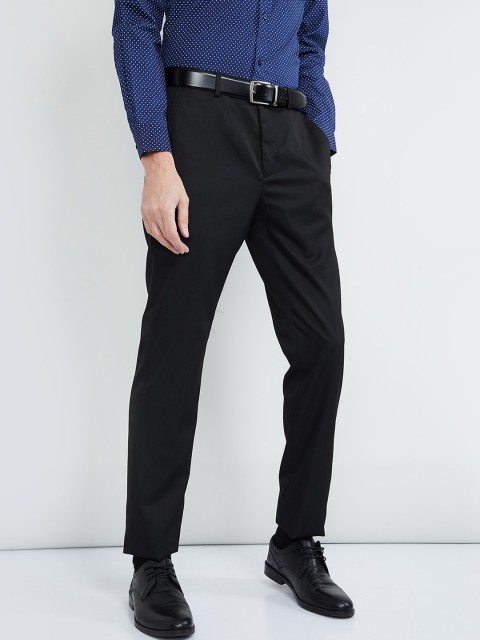 

max Men Black Slim Fit Solid Formal Trousers
