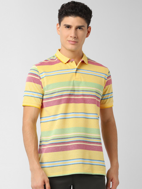 

Peter England Casuals Men Yellow & Green Striped Polo Collar T-shirt