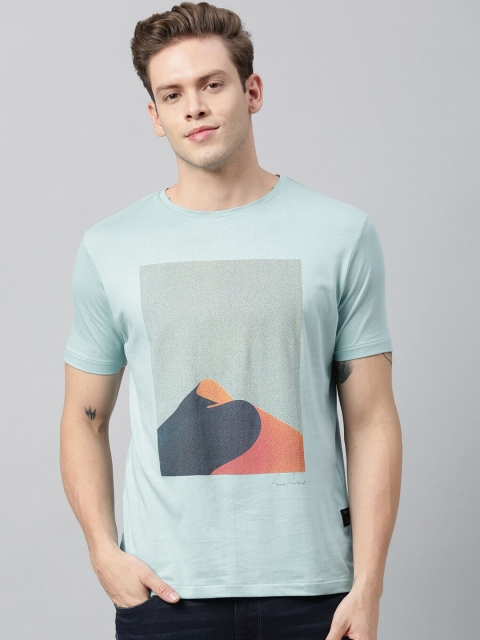 

RARE RABBIT Men Blue Printed Round Neck T-shirt