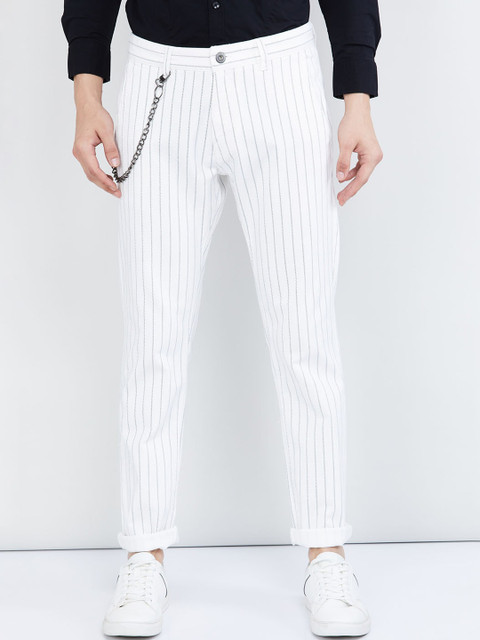 

max Men Off-White Regular Fit Striped Regular Trousers