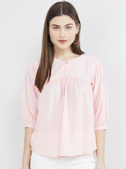 

max Women Pink Embroidered A-Line Top