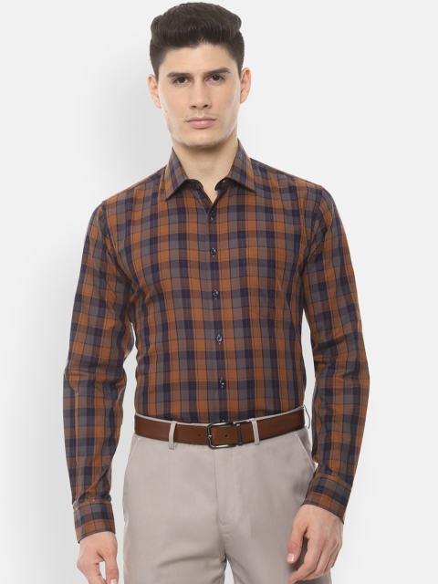 

Van Heusen Men Brown & Blue Slim Fit Checked Formal Shirt
