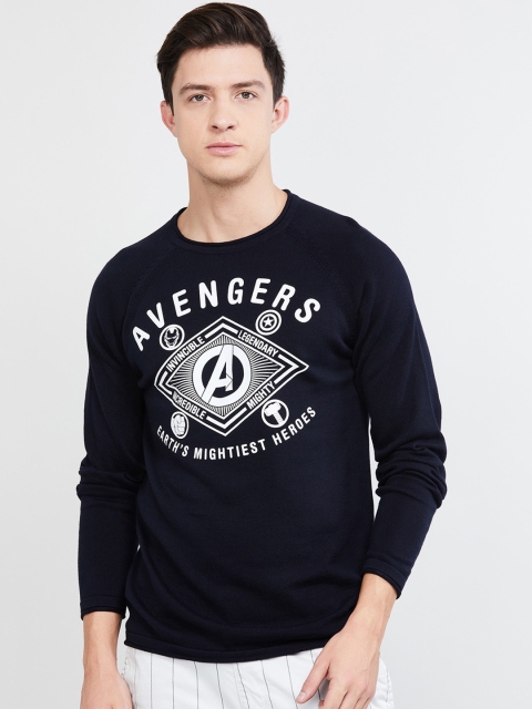 

max Men Navy Blue Avengers Printed Round Neck T-shirt