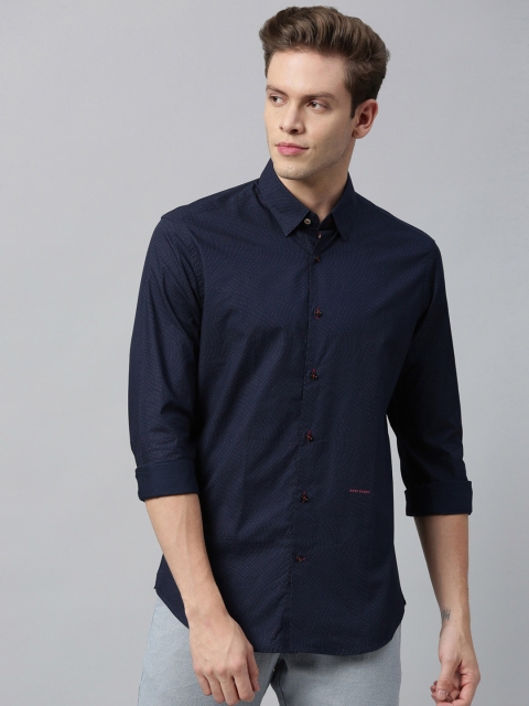 

RARE RABBIT Men Navy Blue Tailored Fit Solid Casual Shirt