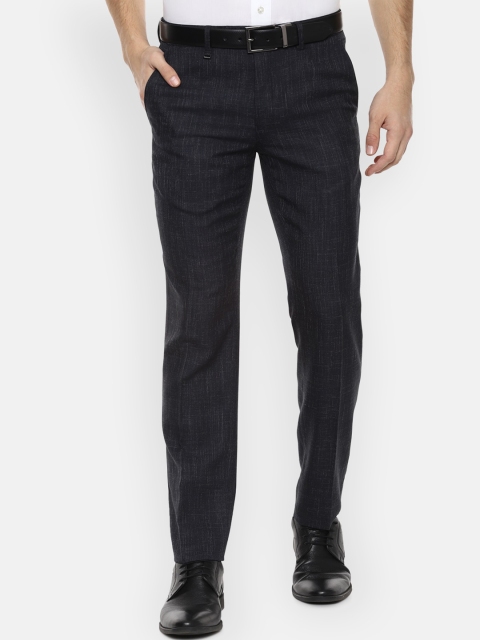 

Van Heusen Men Navy Blue Slim Fit Self Design Formal Trousers