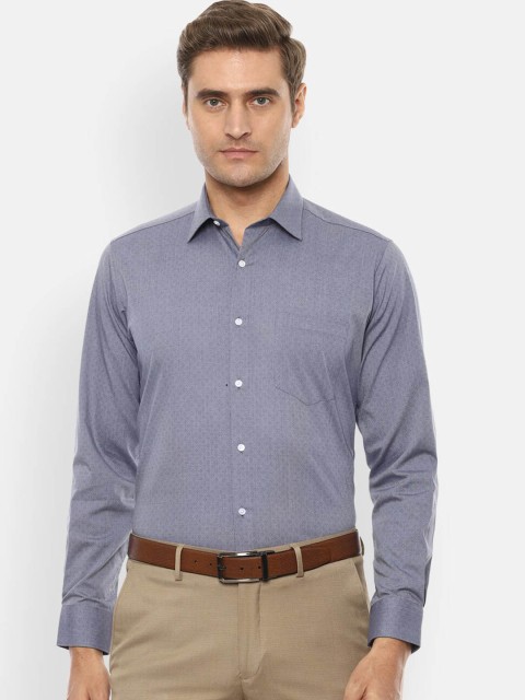 

Van Heusen Men Grey & Blue Slim Fit Self Design Formal Shirt