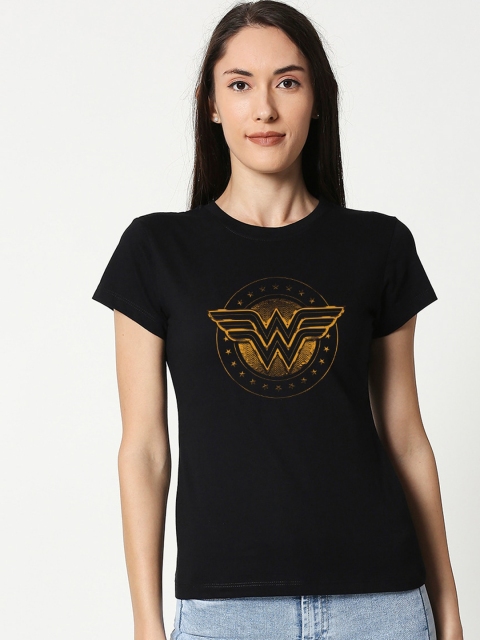 

Bewakoof Women Black Wonder Woman Printed Round Neck T-shirt
