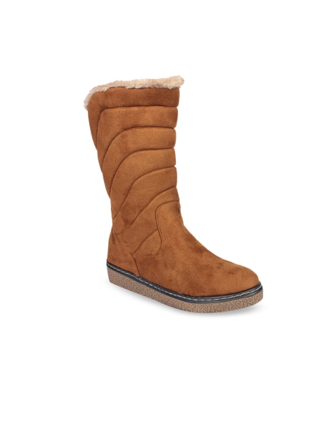 

Flat n Heels Women Tan Brown Solid Suede High-Top Flat Boots