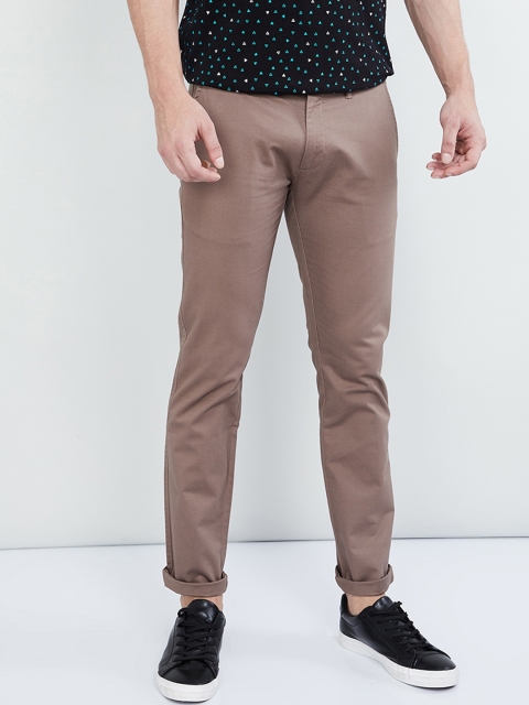 

max Men Brown Skinny Fit Solid Regular Trousers