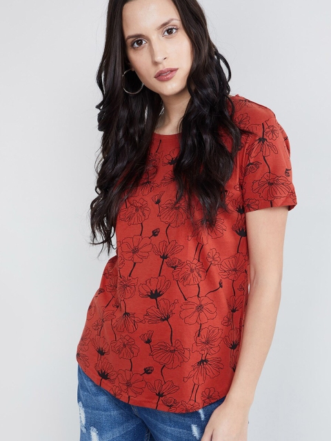 

max Women Rust & Black Floral Printed Top