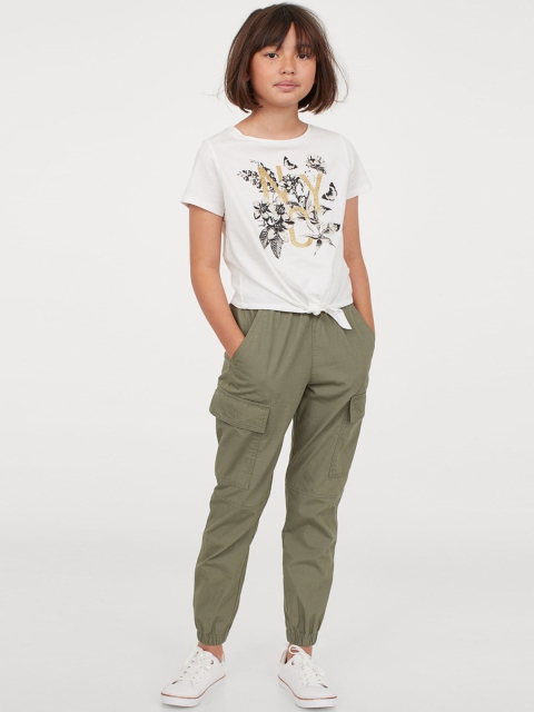 H&M Girls Olive Green Cotton Cargo Trousers