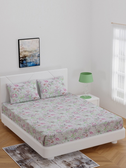 

BOMBAY DYEING Grey & Pink Floral 180 TC Cotton 1 King Bedsheet with 2 Pillow Covers