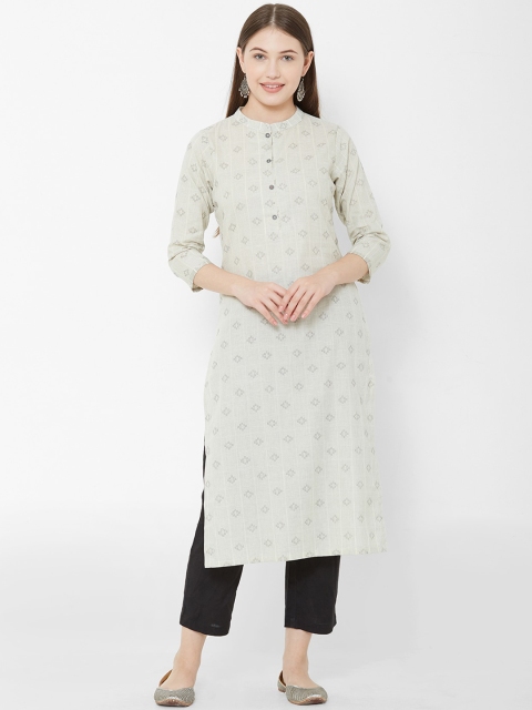 

Os Women Cream-Coloured & Black Printed Straight Kurta