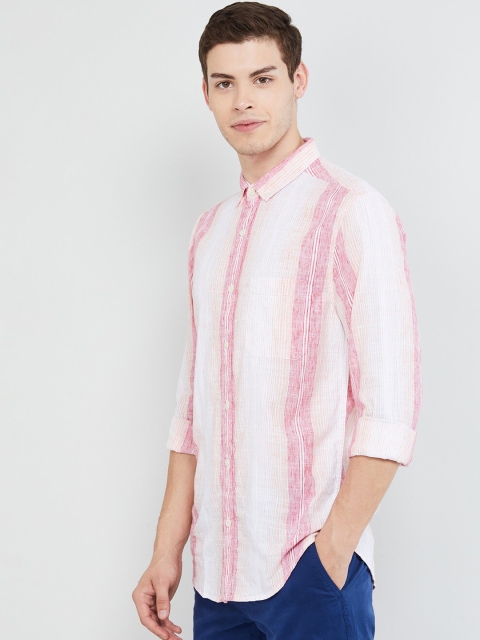 

max Men Pink & White Slim Fit Solid Casual Shirt