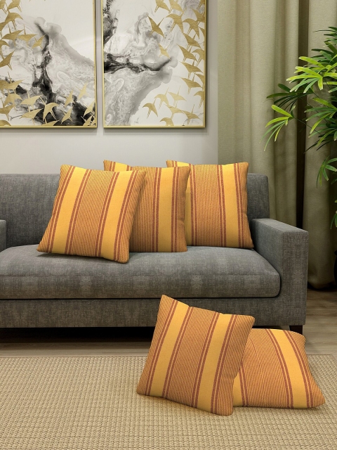

NEUDIS Mustard Yellow Set of 5 Striped Square Cushion Covers