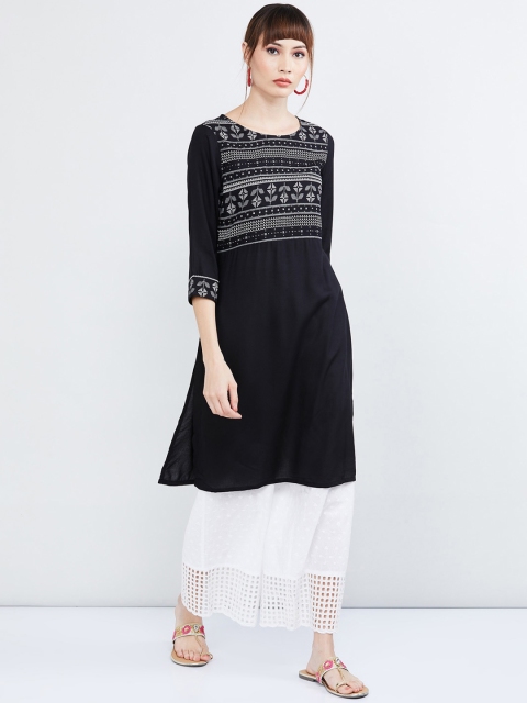 

max Women Black Yoke Design Straight Kurta